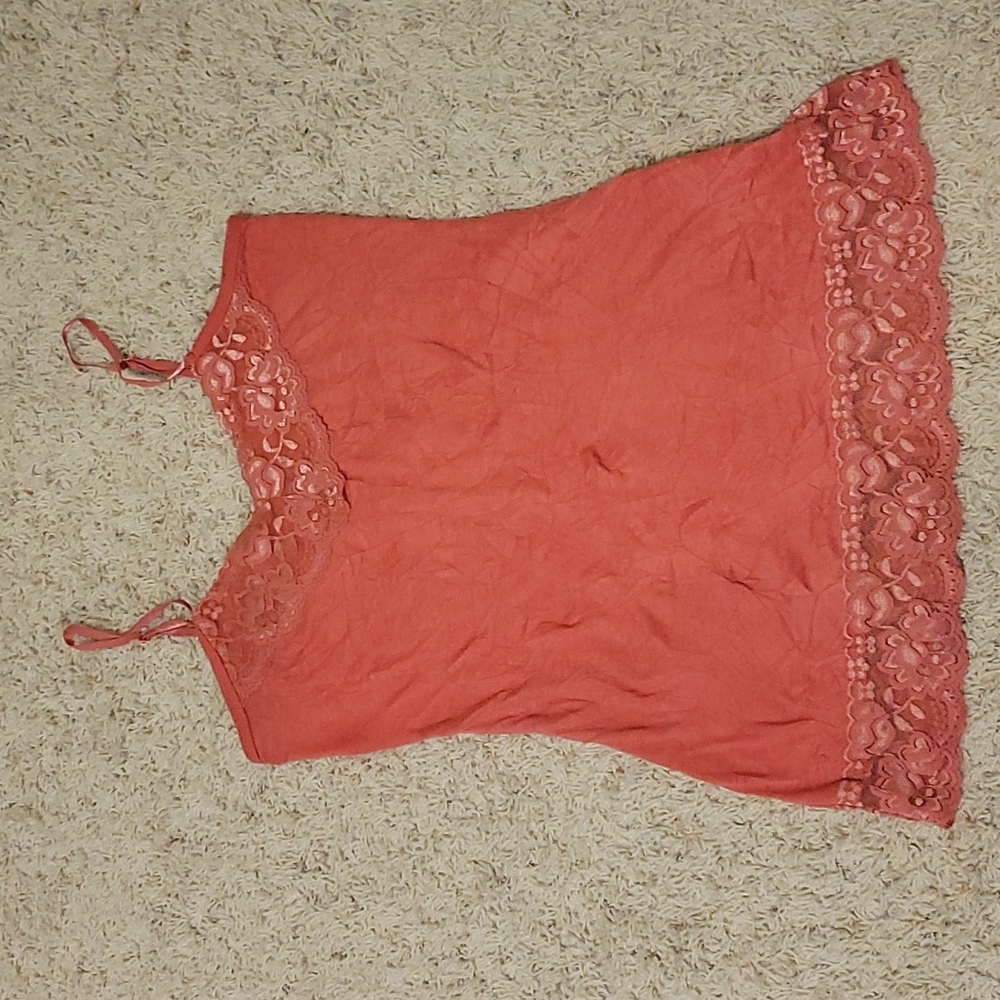 Small, coral, crinkle and lace camisole from Maurices.